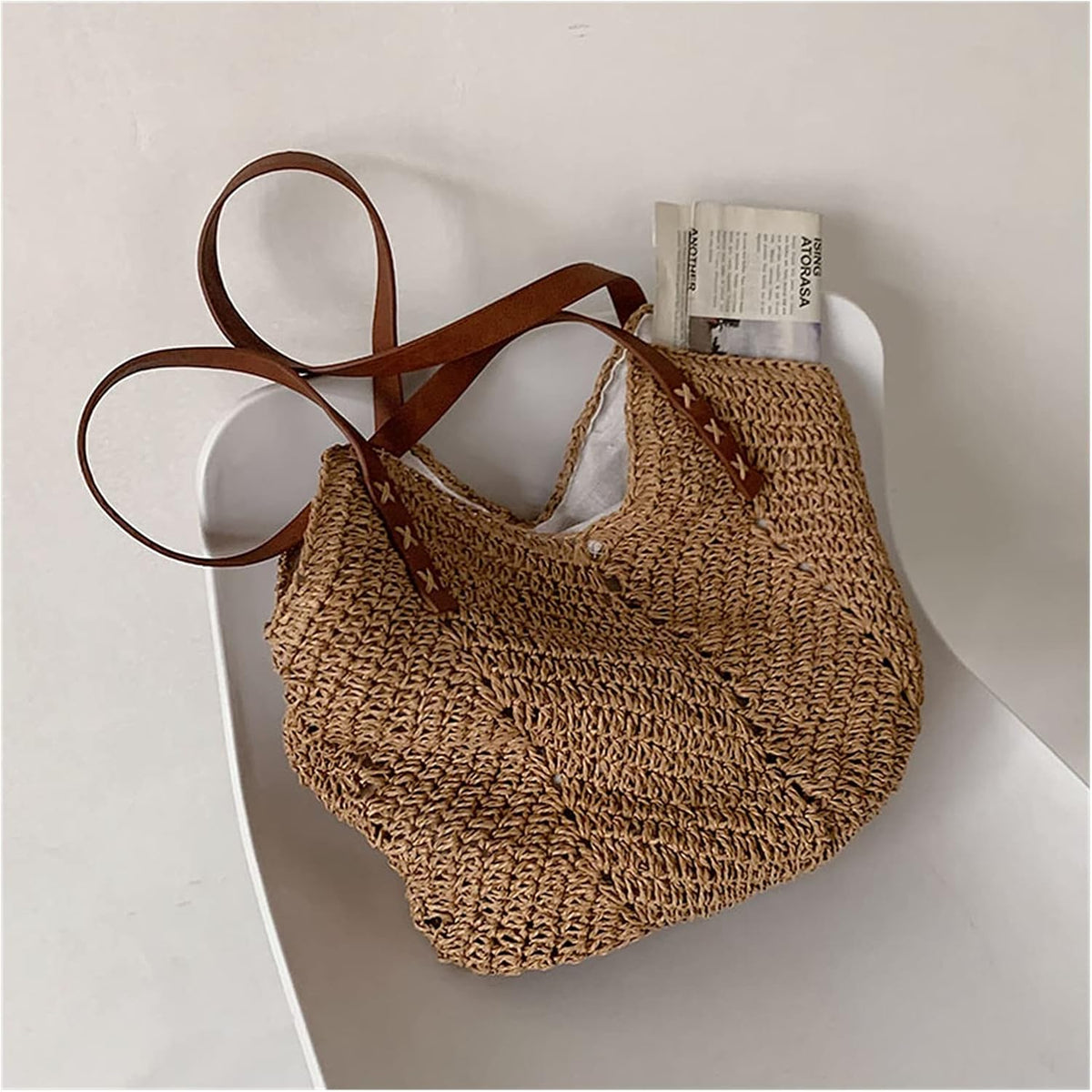 Boho straw Handle bag