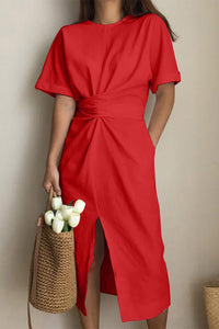 Cotton Boho Midi Dress red