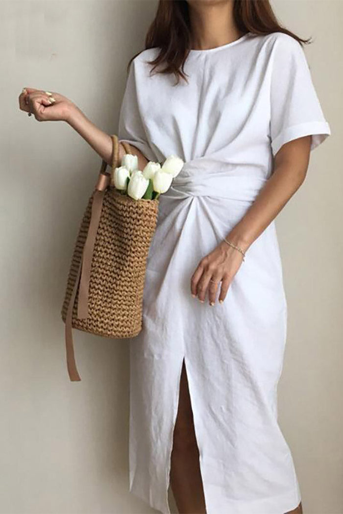 Cotton Boho Midi Dress white