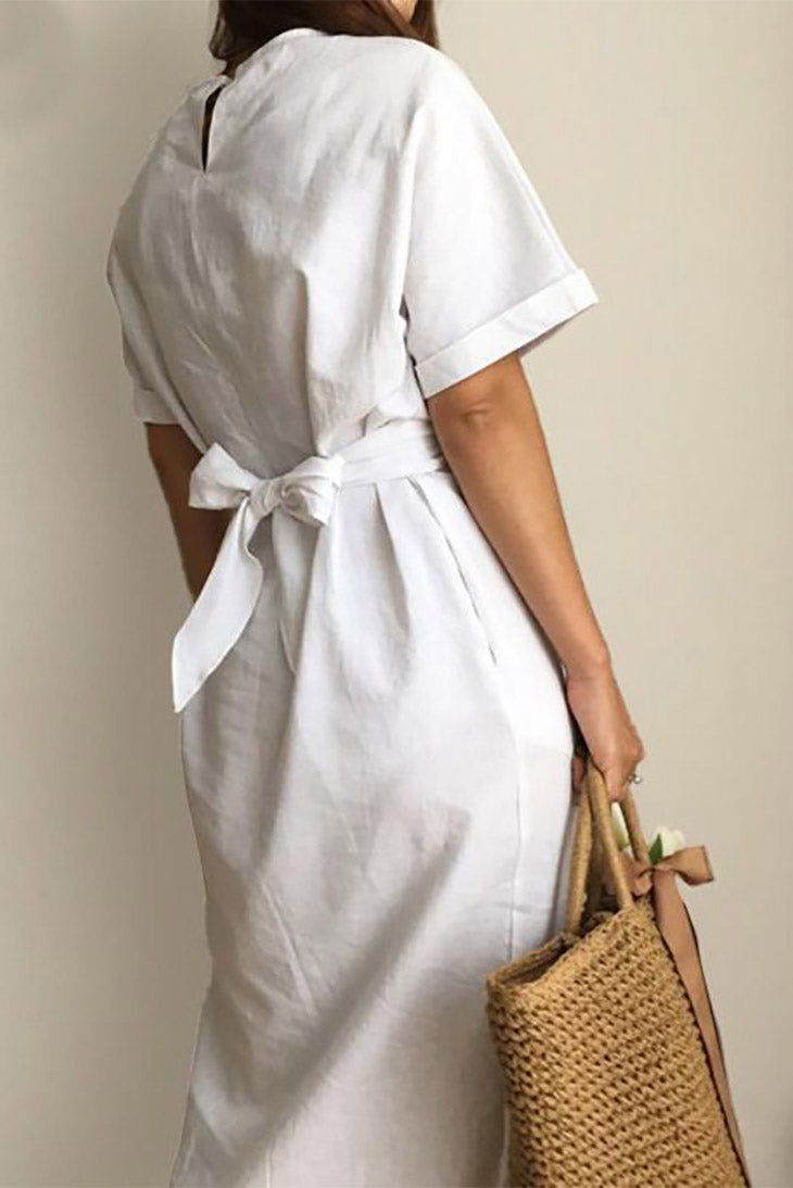 Cotton Boho Midi Dress white