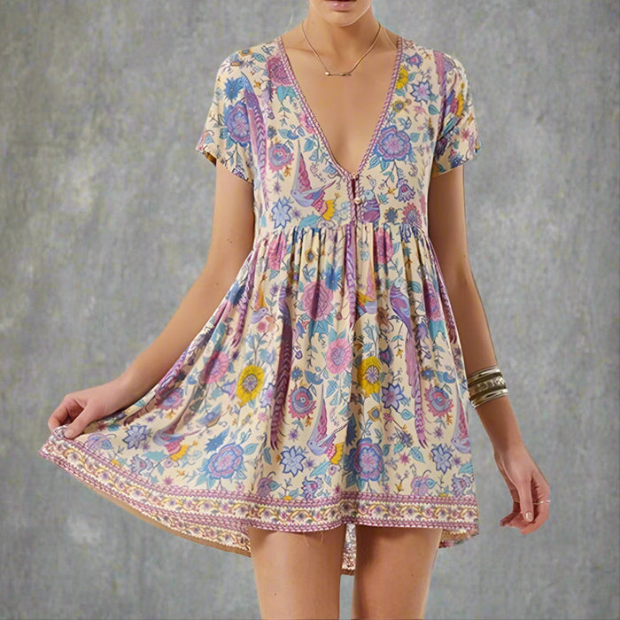 Cream Floral Mini Dress floral