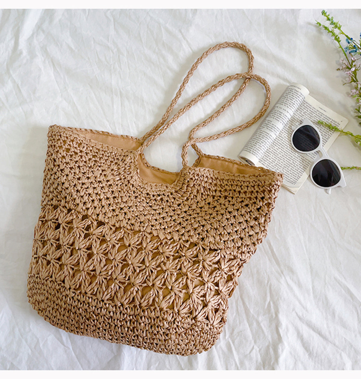 Crochet Straw Tote Bag