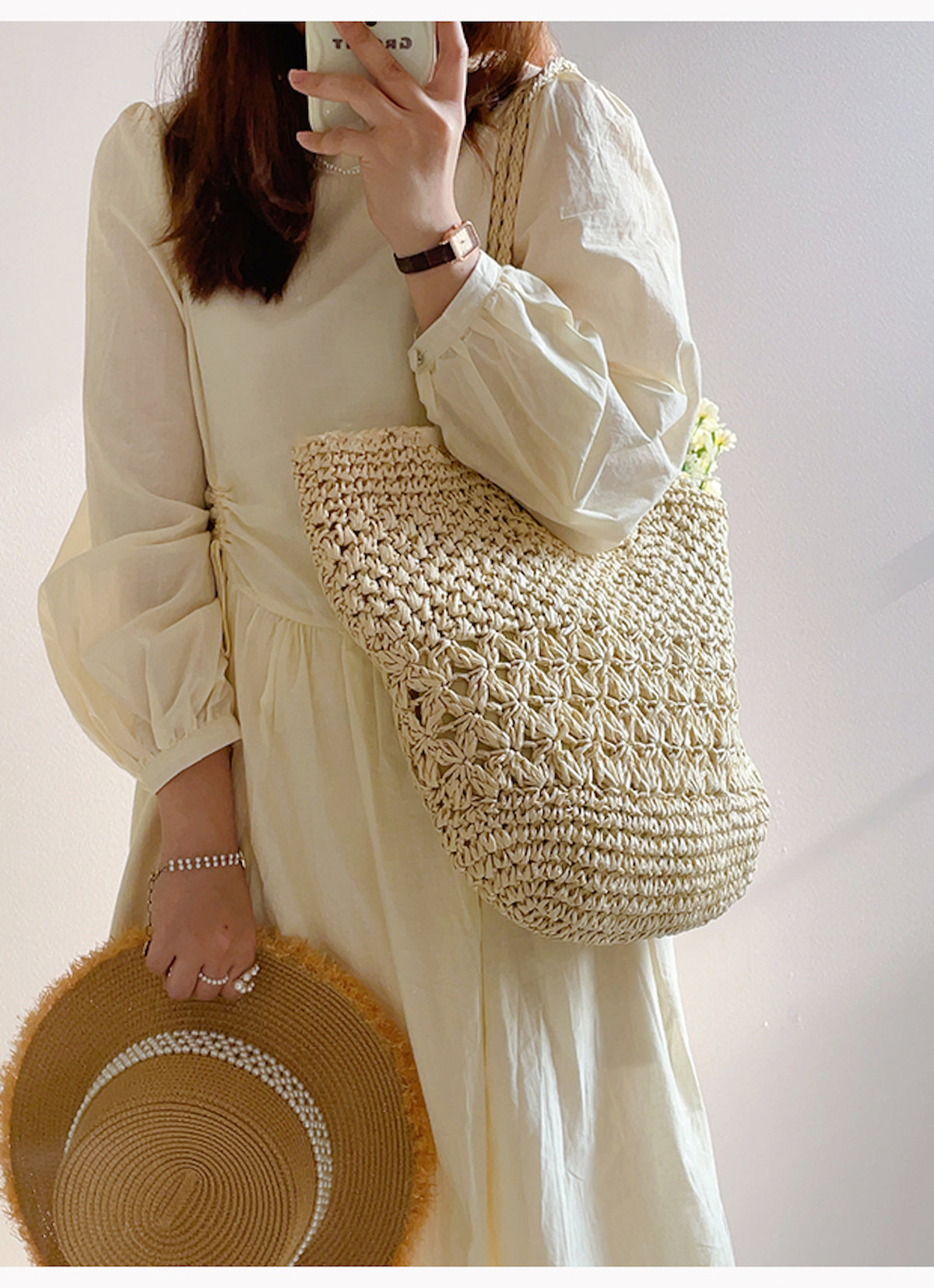 Crochet Straw Tote Bag beach summer