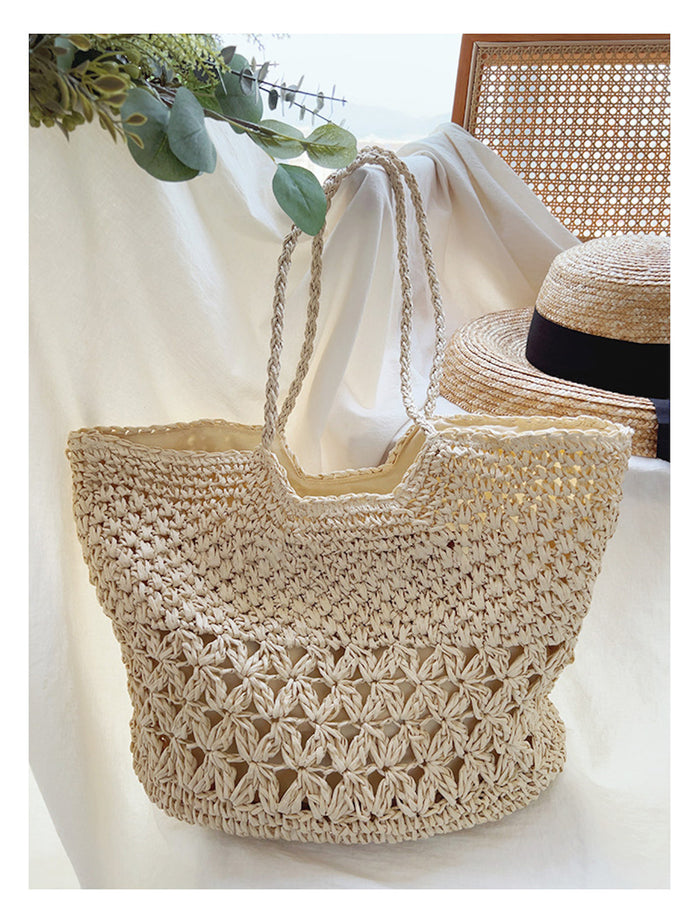 Crochet Straw Tote Bag white