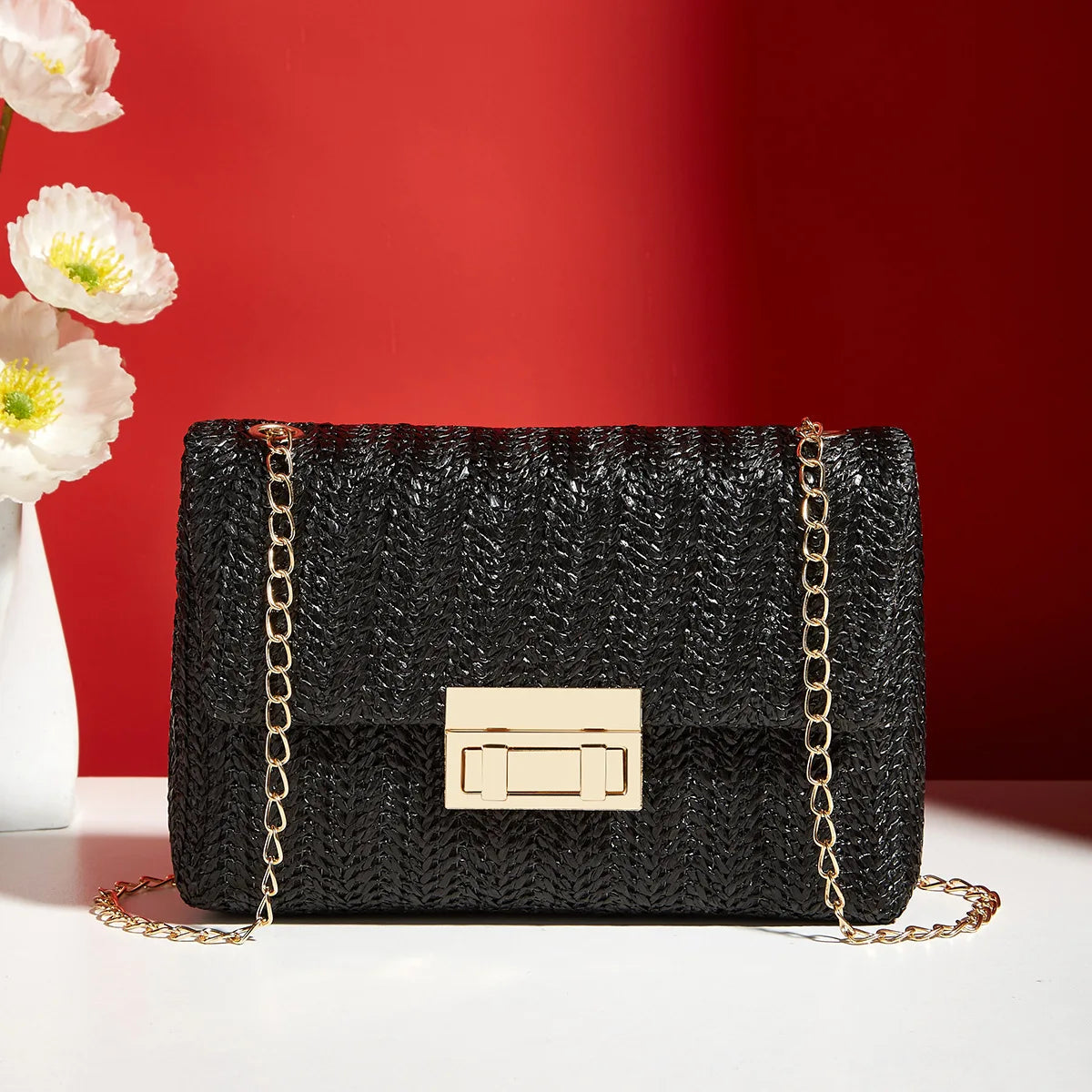 Crossbody Straw Bag black