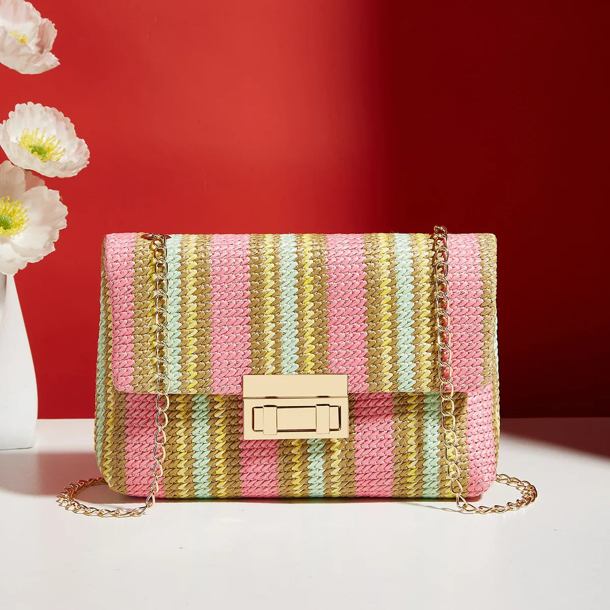 Crossbody Straw Bag pink