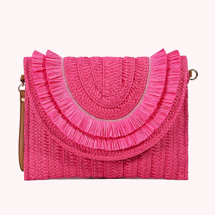Designer Straw Crossbody Bag hotpink