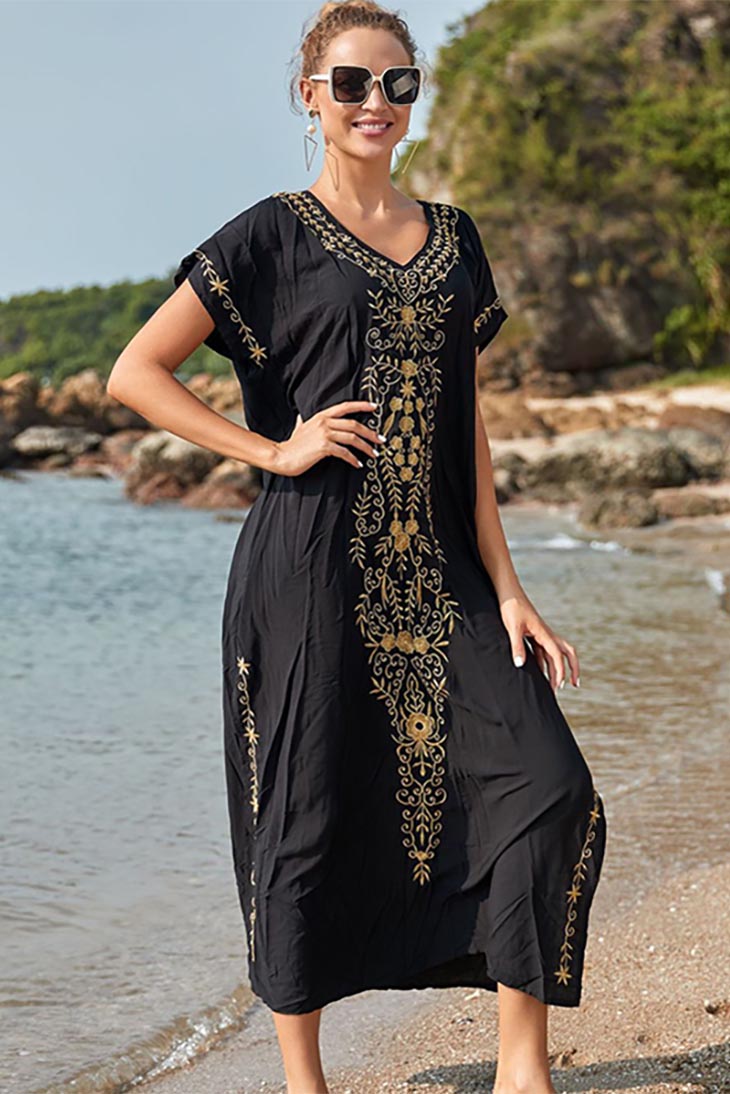 Embroidered Short Sleeve Dress black