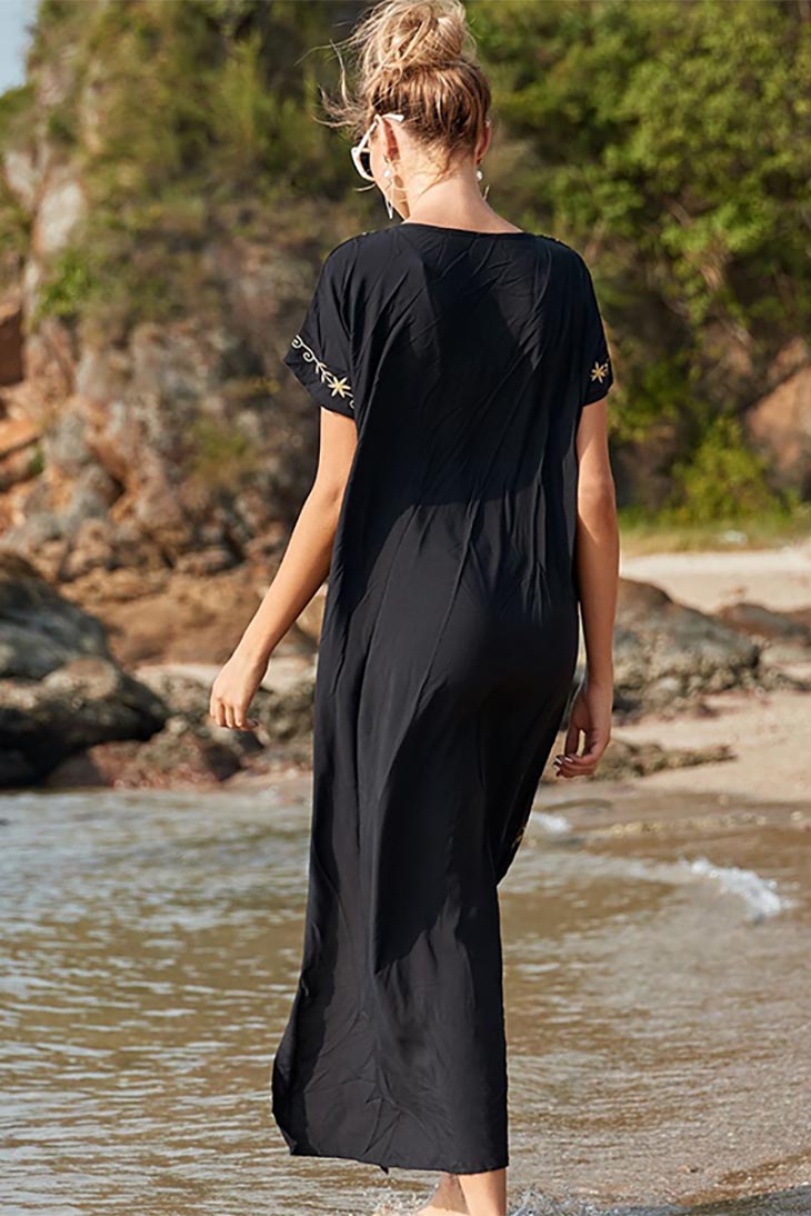 Embroidered Short Sleeve Dress black back