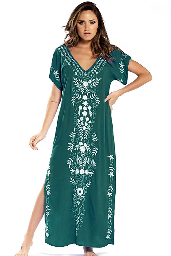 Embroidered Short Sleeve Dress green