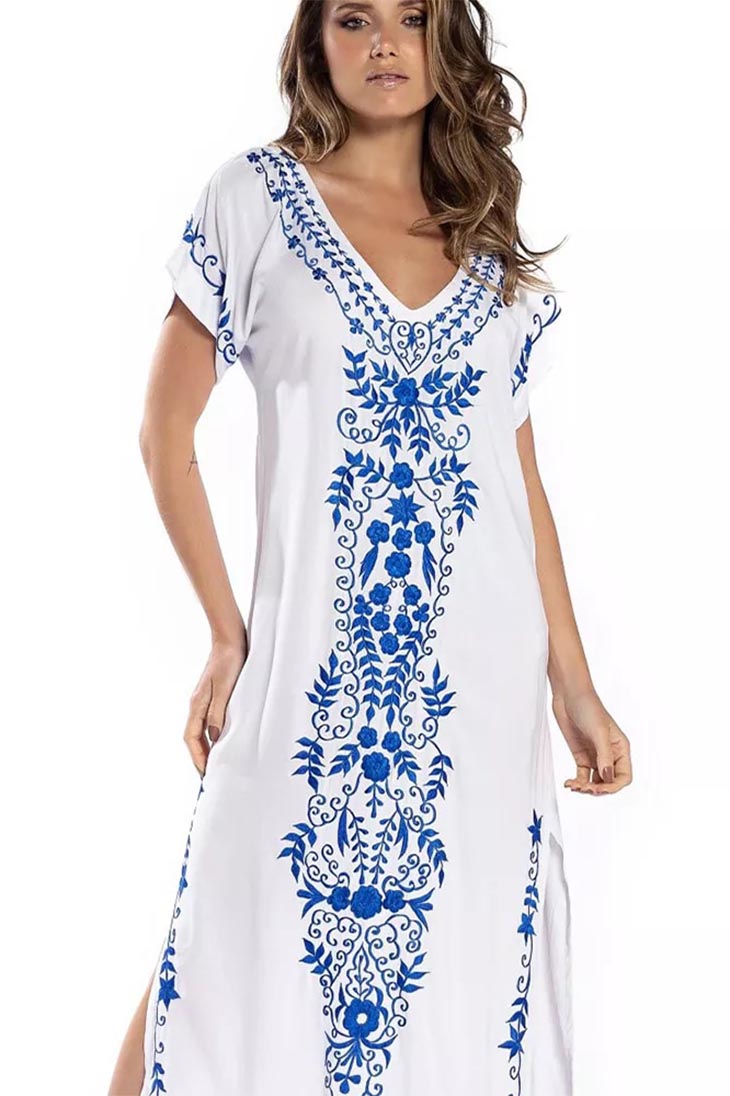 Embroidered Short Sleeve Dress maxi