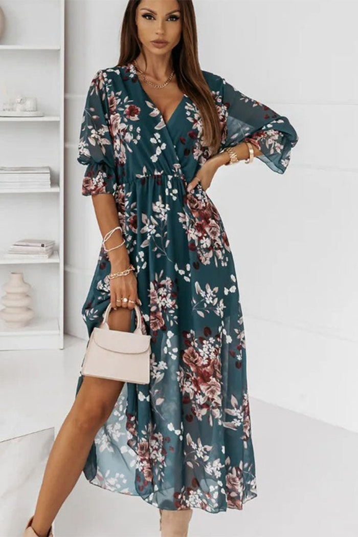Floral Chiffon Maxi Dress Green