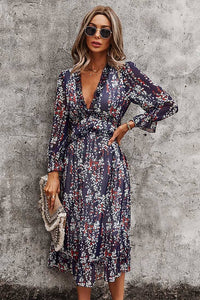 Floral Wrap Midi Dress black