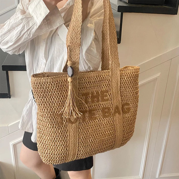 French Straw Tote Bag brown