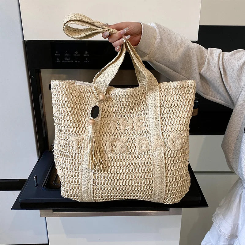 French Straw Tote Bag white