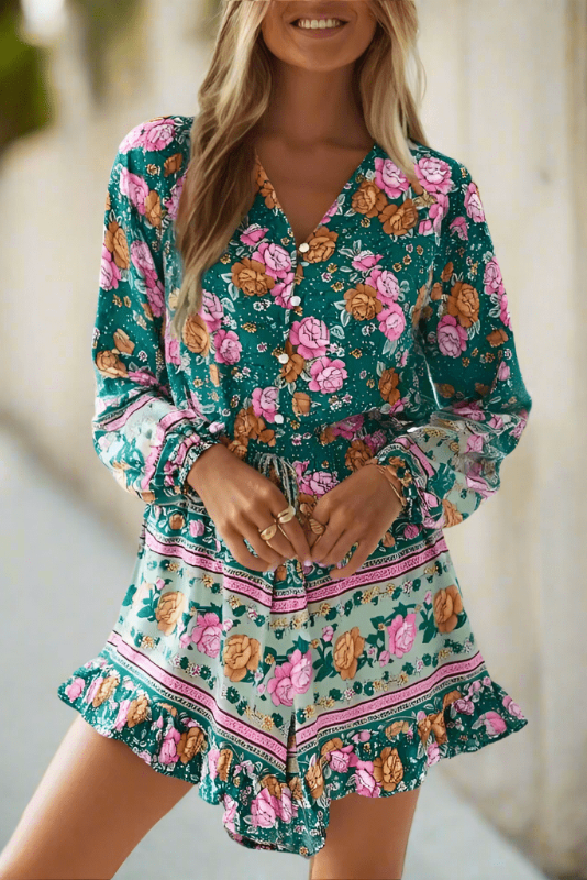 Green Floral Boho Dress