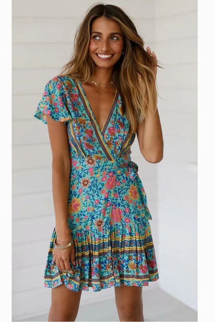 Green Floral Mini Dress