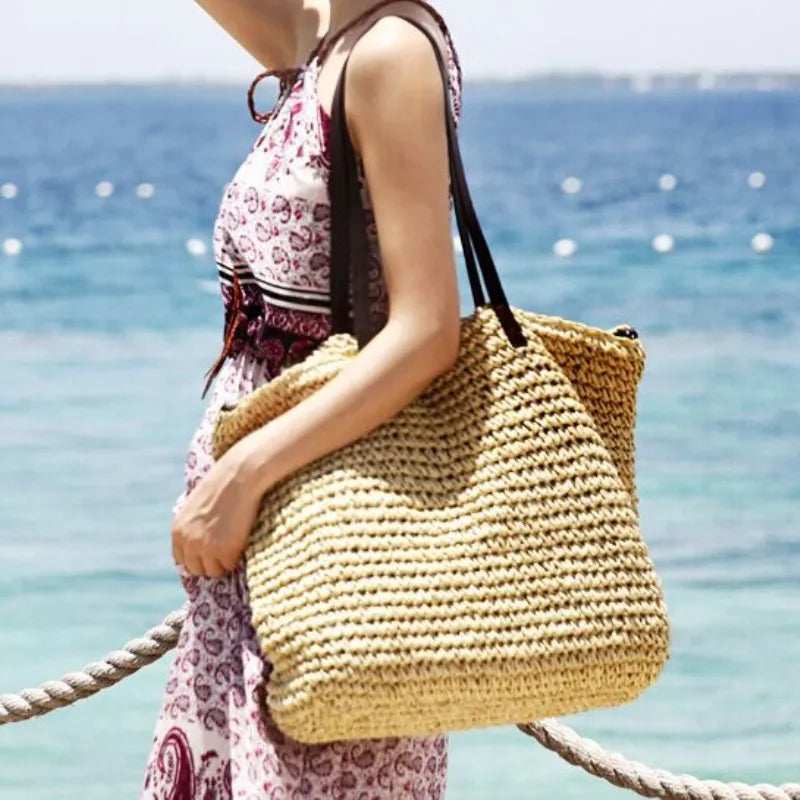 Straw Tote Beach Bag