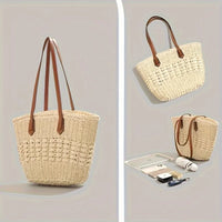 Large Straw Tote Bag white