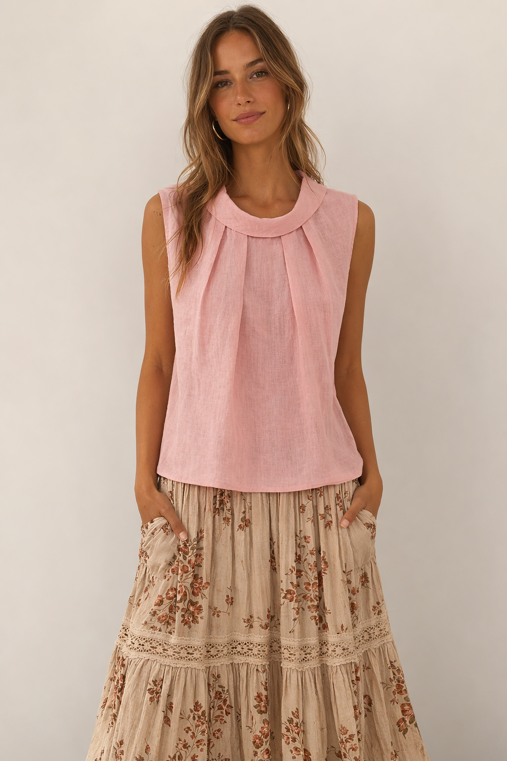 Linen Shirt Cap Sleeve pink