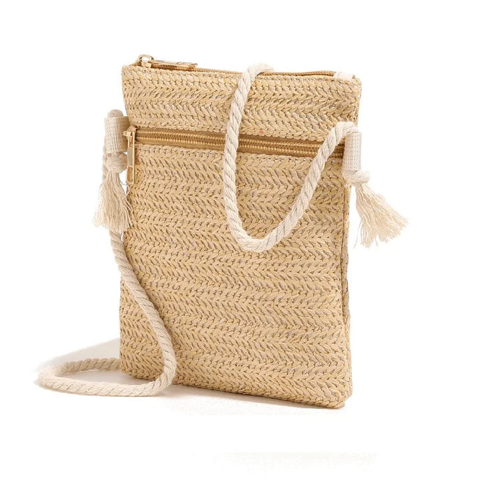 Mini Straw Crossbody Bag BROWN