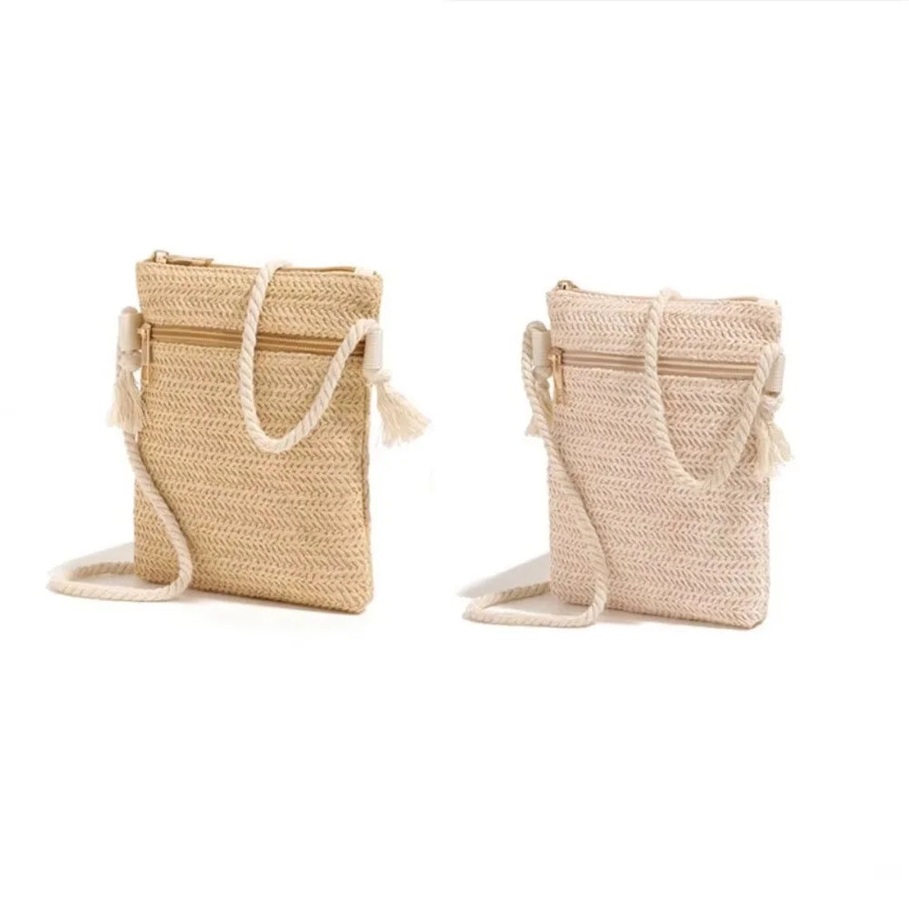 Mini Straw Crossbody Bag white