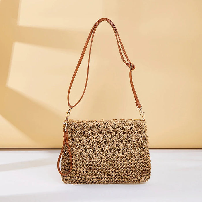 Natural Straw Crossbody Bag brown