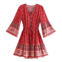 Patchwork Floral Mini Dress red