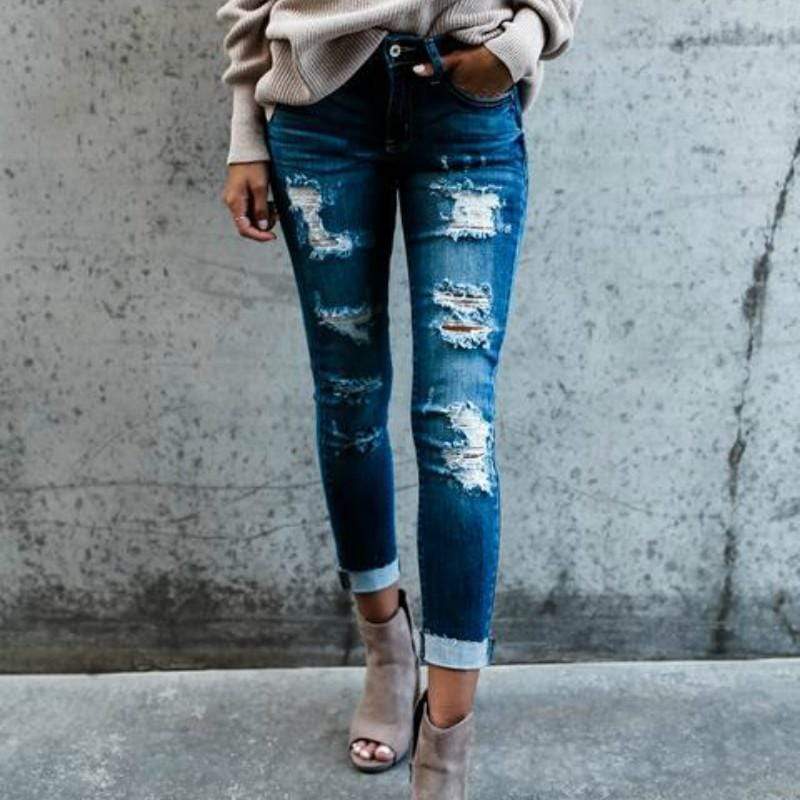 Ripped Jeans Women Skinny blue