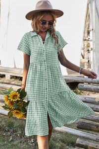 Boho Midi Dress Gingham Vintage