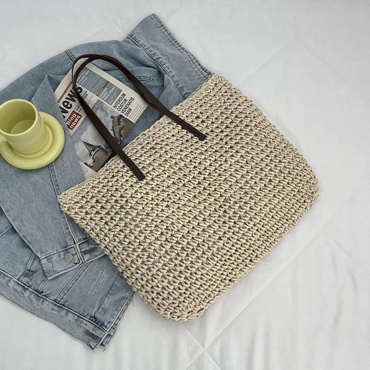 Straw Tote Beach Bag