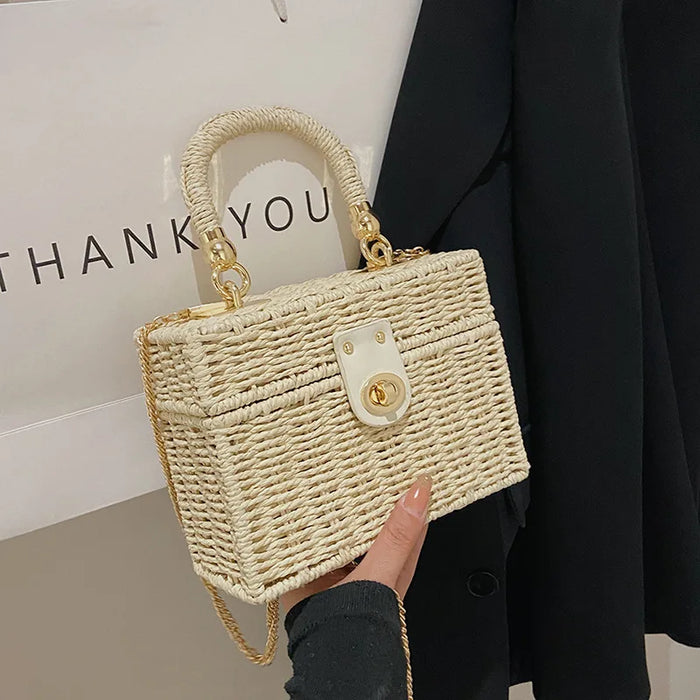 Small Straw Bag brown white