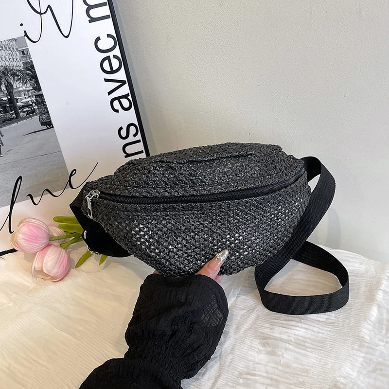 Straw Fanny Pack black