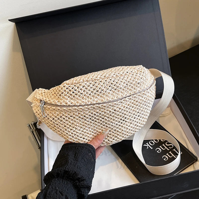 Straw Fanny Pack white