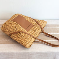 Straw Tote Bag Leather