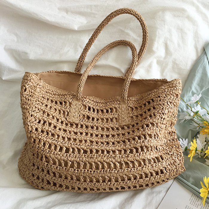 Straw Tote Bag Leather Handles