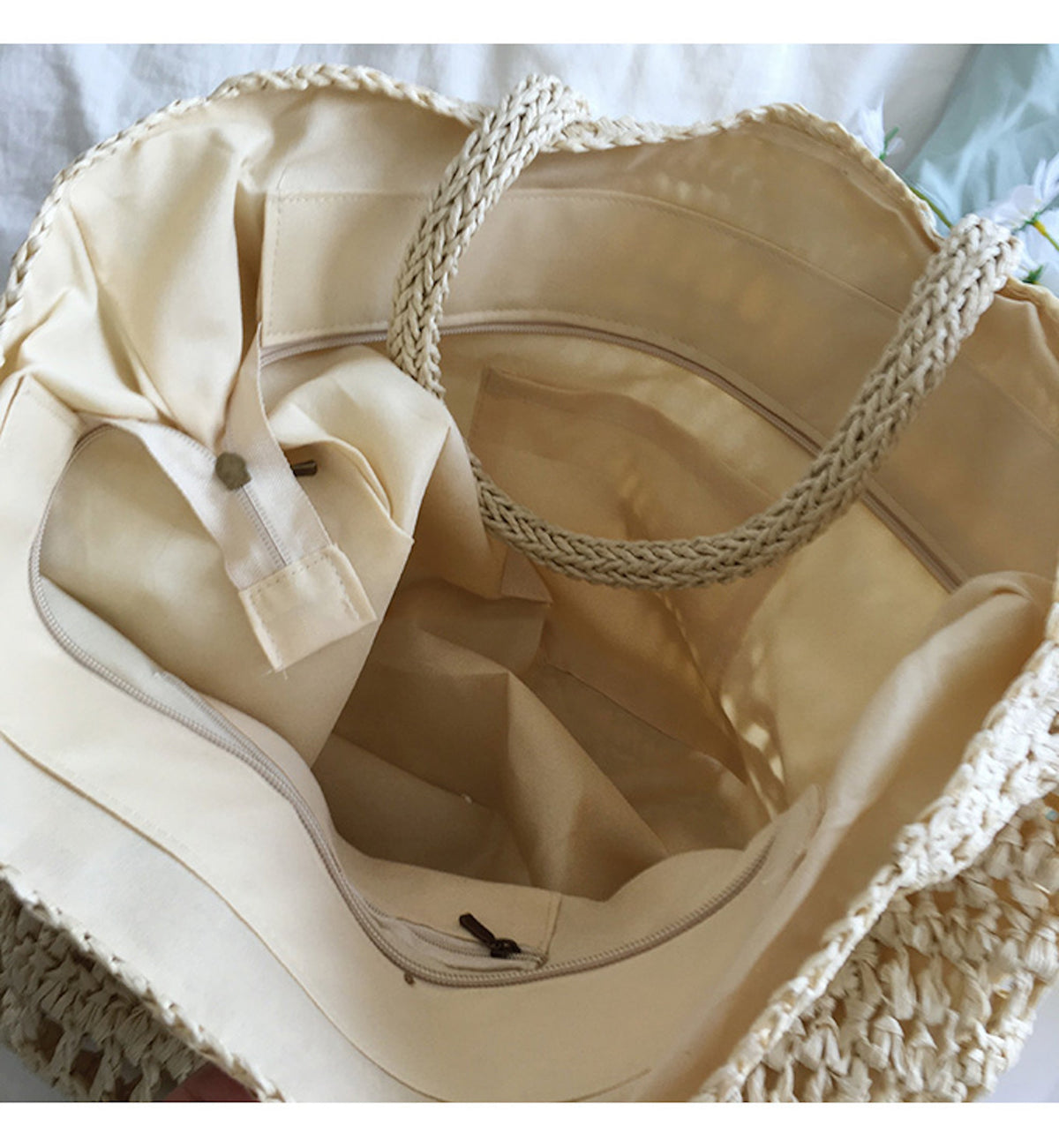 Straw Tote Bag Leather Handles