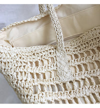 Straw Tote Bag Leather Handles summer beach