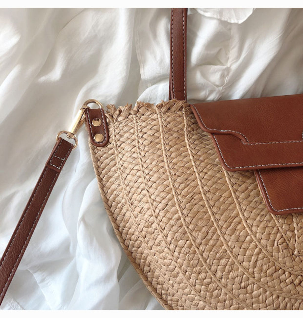 Straw and Leather Handbag