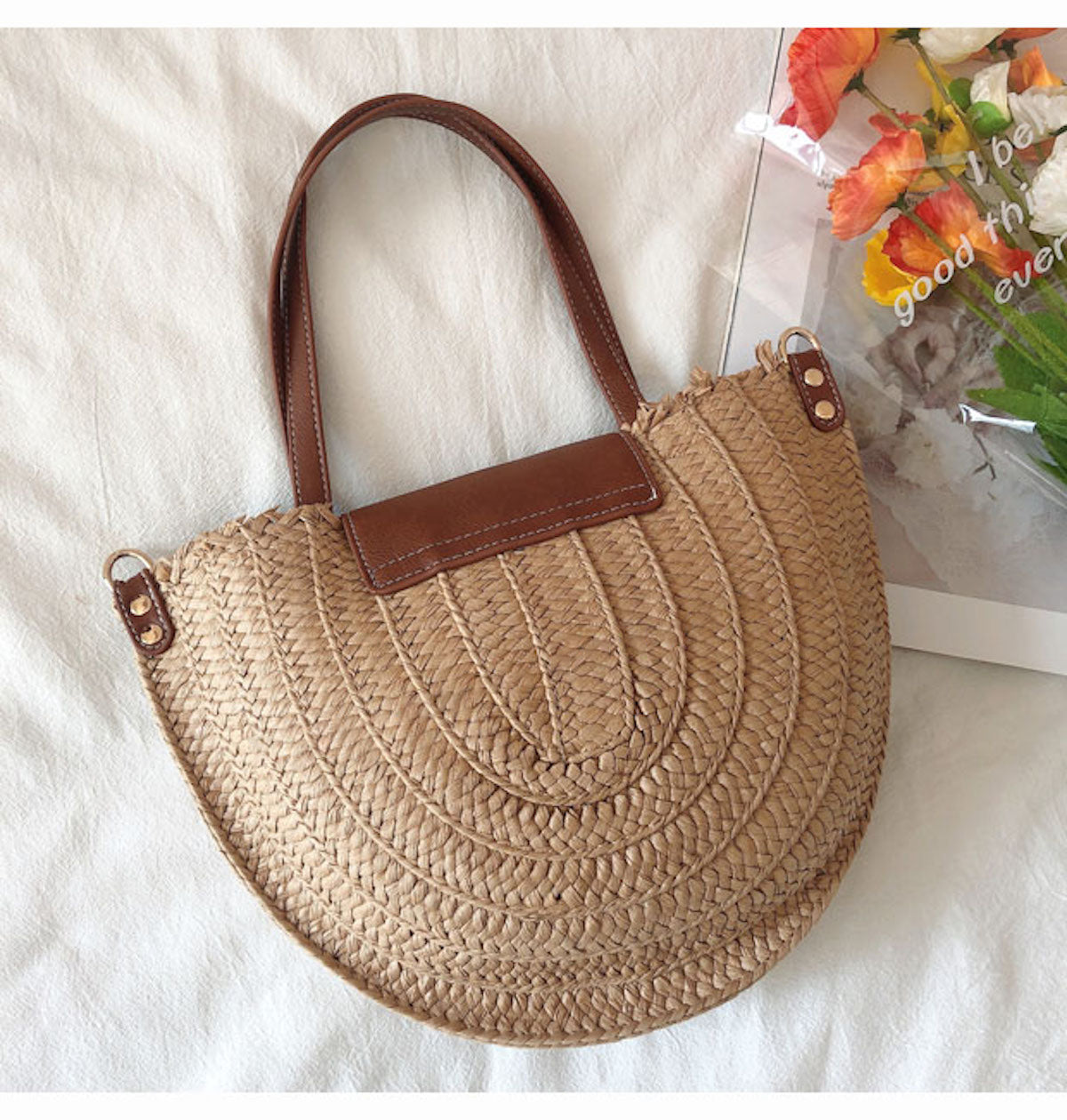 Straw and Leather Handbag