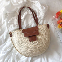 Straw and Leather Handbag beige