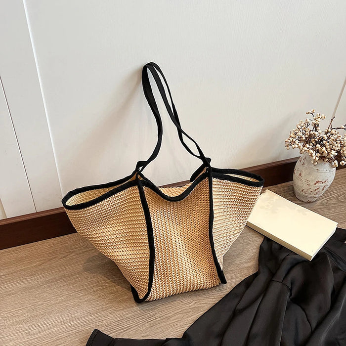 Summer Straw Tote Bags Black