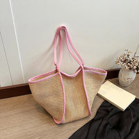 Summer Straw Tote Bags pink