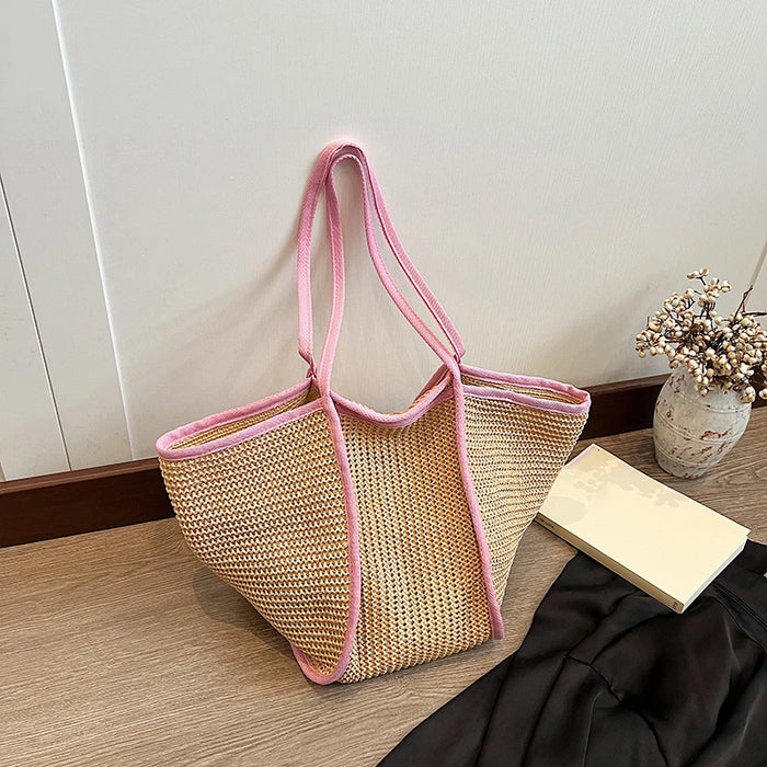 Summer Straw Tote Bags pink