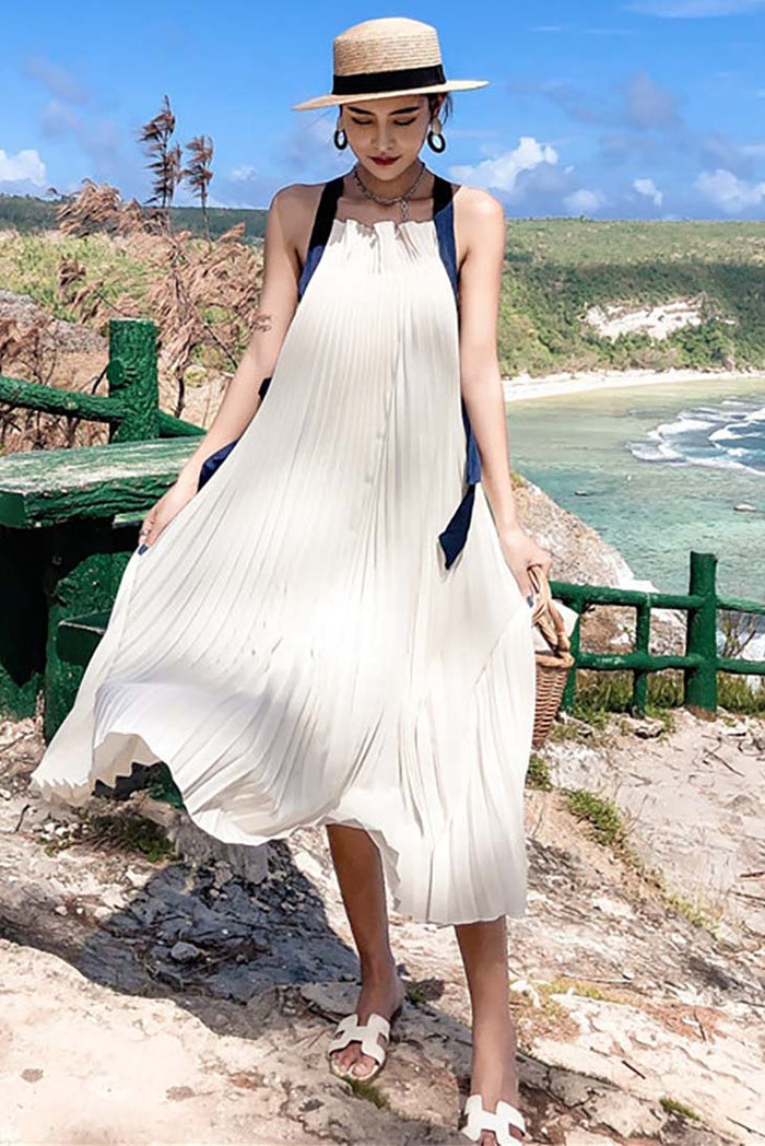 White Pleated Maxi Dress