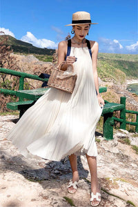 White Pleated Maxi Dress