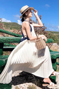 White Pleated Maxi Dress boho