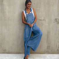 Wide Leg Denim Overalls Blue