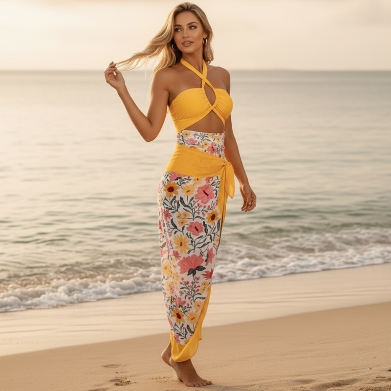 Beach one piece waist cutout