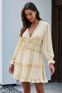 Beige Bohemian Cotton Short Dress